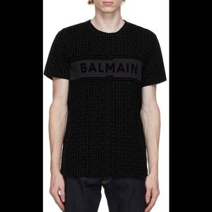 Men’s Balmain flocked monogram velvet r shirt
